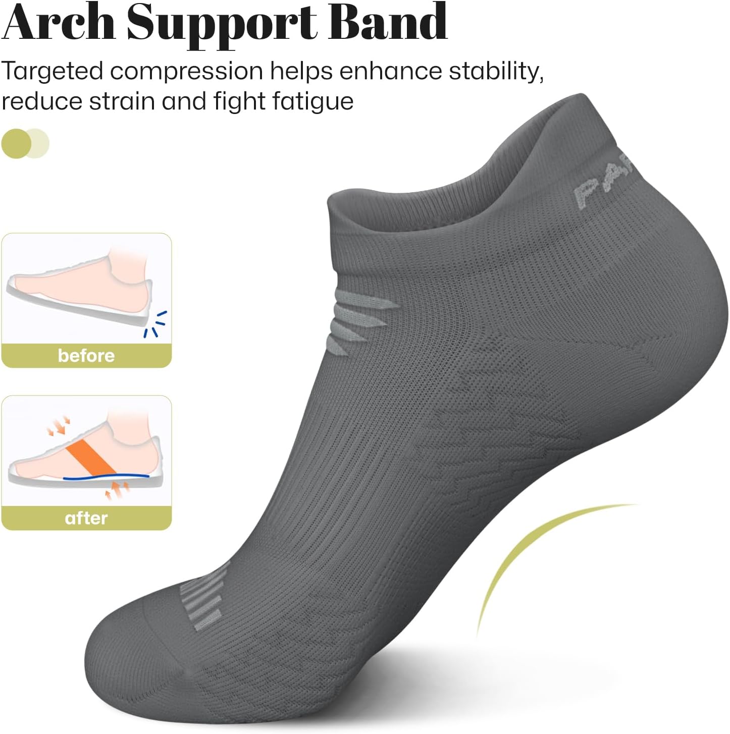 PAPLUS Running Socks Womens 6 Pairs - Athletic Ankle Socks with Arch Support, Comfort Anti-Blister Cushioned - Image 3