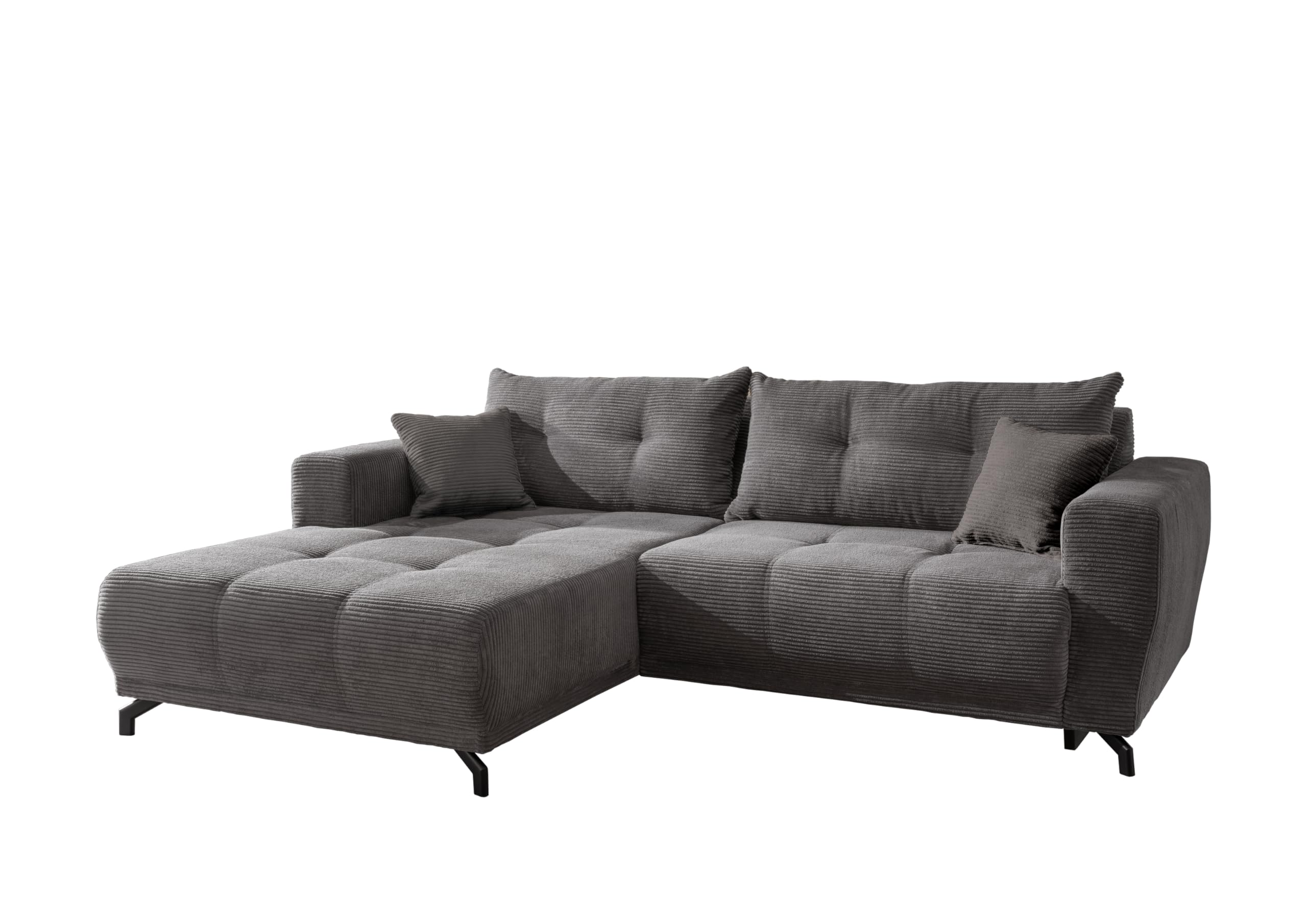 möbelando Polsterecke Renard mit elektrischem Sitzvorschub – Modernes Ecksofa in Cord Grau (177x80x246 cm), verstellbare Liegeposition, strapazierfähiger Mikrofaser-Bezug, inkl. Kissen