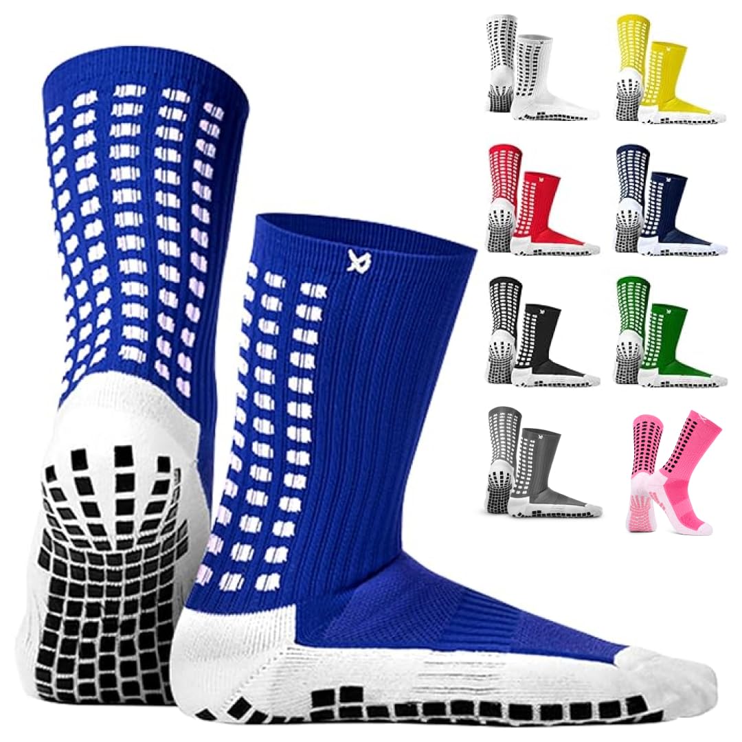 LUX Anti Slip Soccer Socks, Non Slip Football/Basketball/Hockey Sports Grip Pads Socks Blue One Size