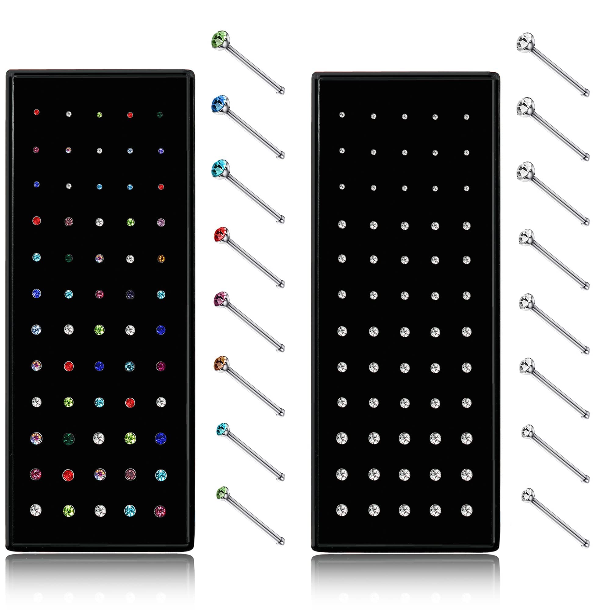 Dochais 100-240 Piezas Piercing Nariz Acero Inoxidable 316L, Piercing Nariz Forma de L Rectac, Piercing Nariz Hipoalergénico, Perno Nariz para Mujeres y Hombres 20G 22G 1,5mm 2mm 2,5mm 3mm