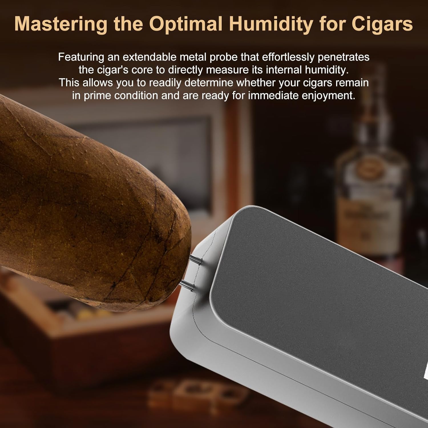 Digital Cigar Hygrometer, Portable Cigar-Specific Temperature and Humidity Monitor Features Dual-Sensor Dual-Mode Measurement with LCD Display Suitable for Cigar Humidor Hygrometers