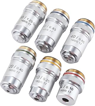 4X 20X 40X 60X 100X Microscope Objective Lens 195 Achromatic for Biological Microscopes with Oil Immersion 100X and Copper Core Construction