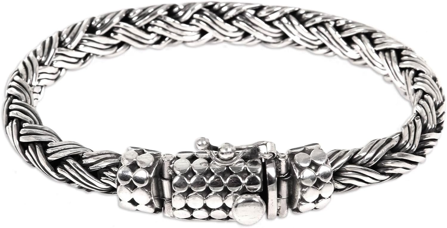 NOVICA Artisan Handmade Men's Sterling Silver Braided Bracelet Chain Indonesia [8.25 in L x 0.3 in W] ' Friendship'