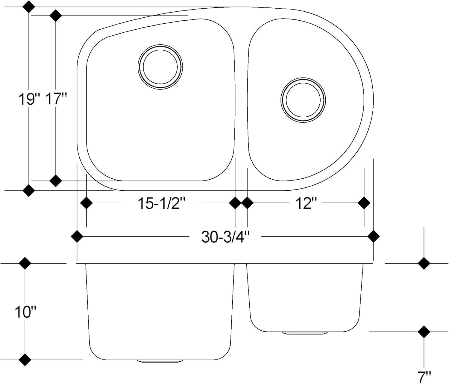 LI-200-S Capraia Series 16 Gauge Double Bowl Undermount Kitchen Sink Fits 30" or Larger Cabinets