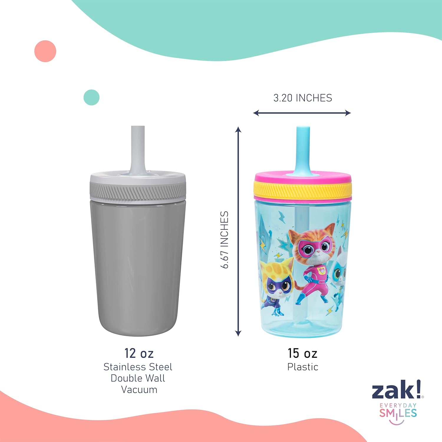 Zak Designs Disney SuperKitties Kelso Toddler Tumblers For Travel or At Home, 15oz 2-Pack Durable Plastic Sippy Cups With Leak-Proof Design is Perfect For Kids (Ginny, Sparks, Buddy, Bitsy) - Image 8