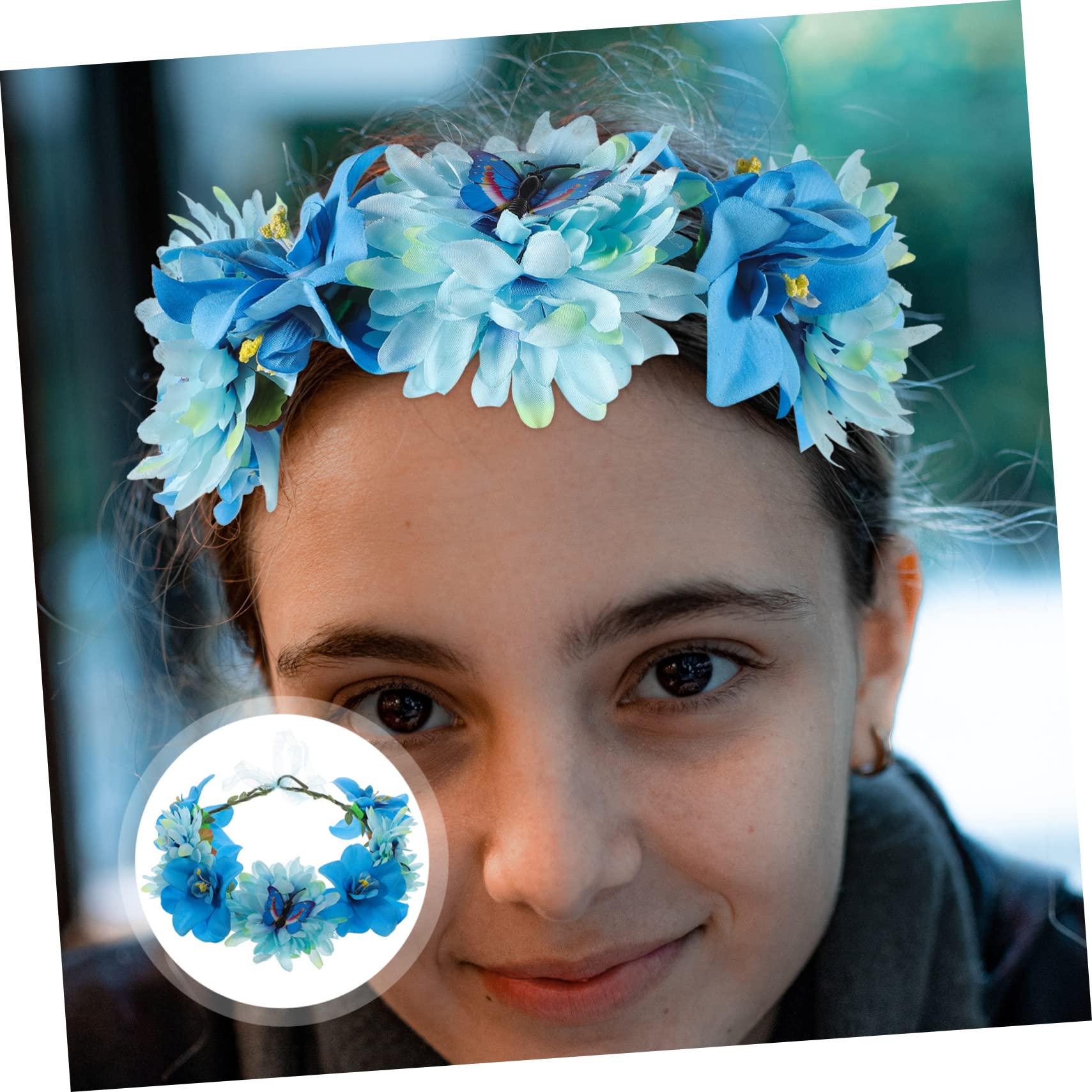 FOMIYES 4piezas Diadema De Flores Artificiales Bohemia Para Novias y Fotografía Adorno Floral Elegante y Romántico Azul