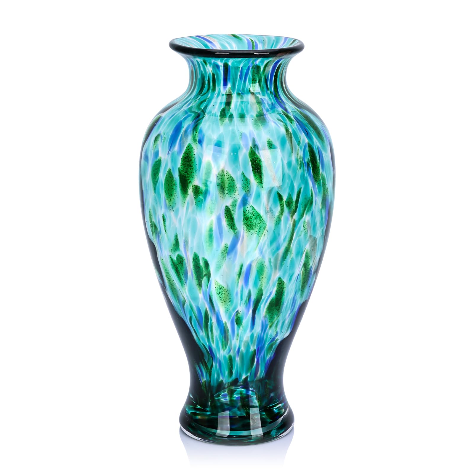 Vaso in vetro soffiato a mano, alto 30 cm, bellissimo vaso turchese a bocca larga per centrotavola, vaso da fiori in vetro di Murano colorato dipinto per – ingresso casa centro matrimoni