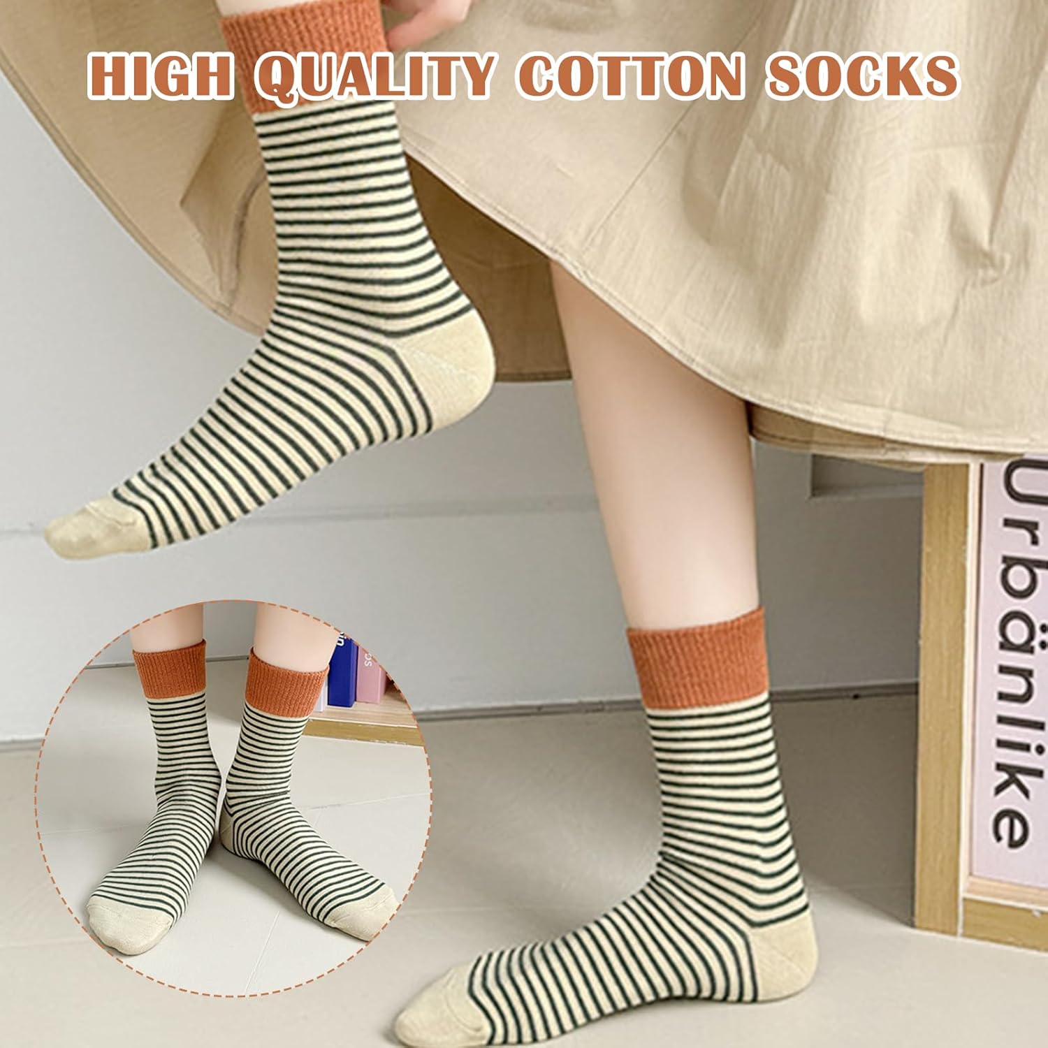 Retro Style Colorful Striped Socks, Vintage Fun Fashion Cute Athletic Aesthetic Cotton Crew Socks for Women - Image 7