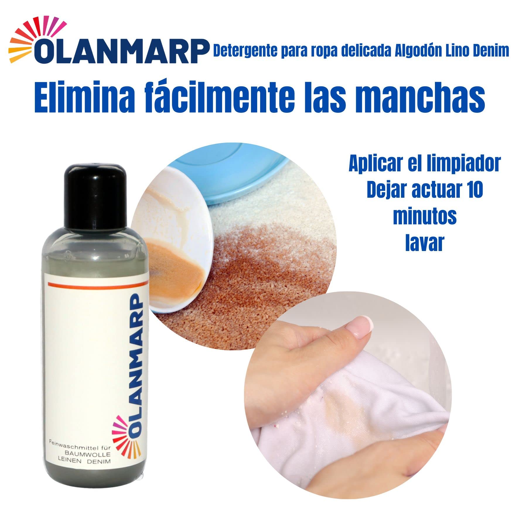 Detergente para algodón y lino Olanmarp concentrado – detergente líquido suave para lavado a mano y a máquina – ideal para fibras naturales y ropa delicada – sin químicos agresivos (480 ml)