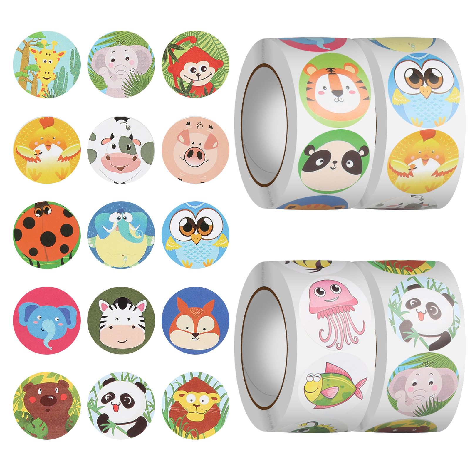 1000 adesivi motivazionali per bambini, 2 rotoli di adesivi rotondi da 2,5 cm con animali dei cartoni animati, forniture per insegnanti per classe, adesivi di incentivazione, adesivi per addestramento