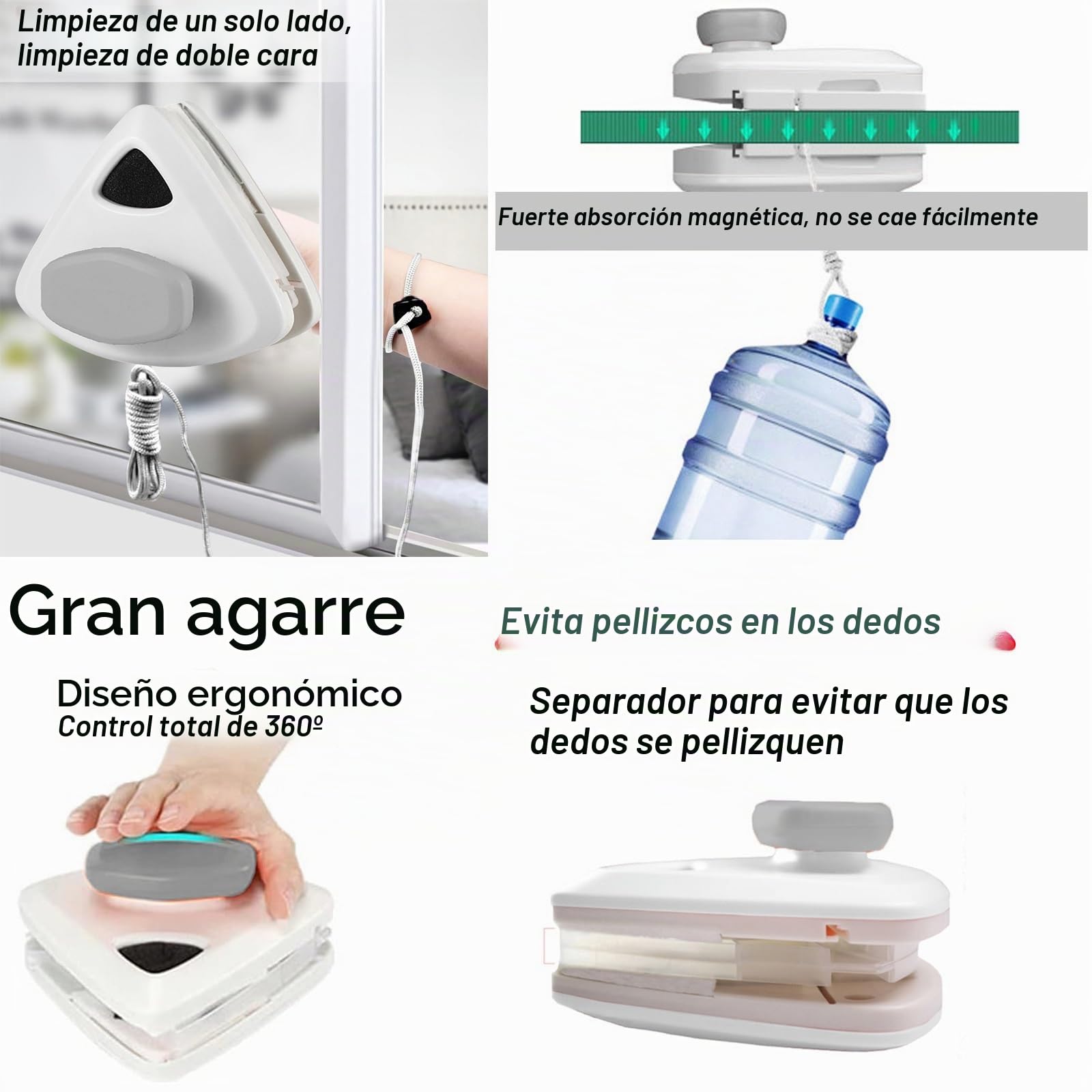 Limpiacristales Magnético Con Cuerda Anticaídas, Limpiador De Ventana Doble Cara 15-24mm, Ventanas Para Edificios Altos, Cepillo Limpieza Vidrio, Limpia Cristales Con Iman