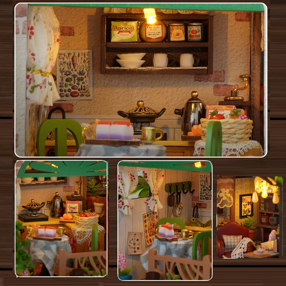 DIY-Puppenhäuser, 3D-Zimmerpuzzle & Buchstütze， DIY Puppenhaus Kit mit LED-Beleuchtung – Kreativset zur Regaldekoration (Mit Staubschutzhülle)