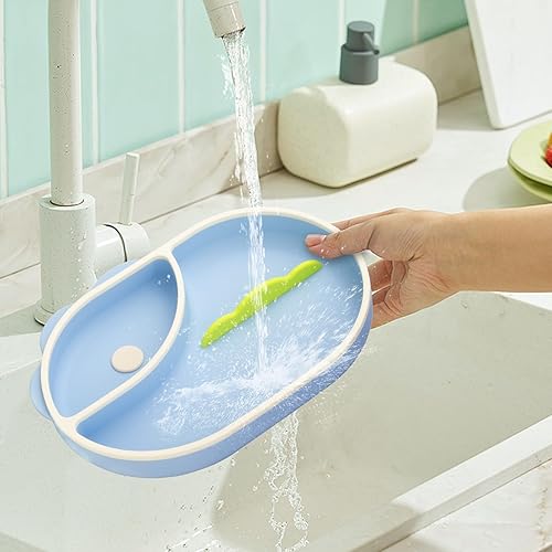 Miniatura 5 de Placas de succión para bebés, niños pequeños, placa dividida de silicona líquida antideslizante con base de succión doble fuerte para platos de bebé