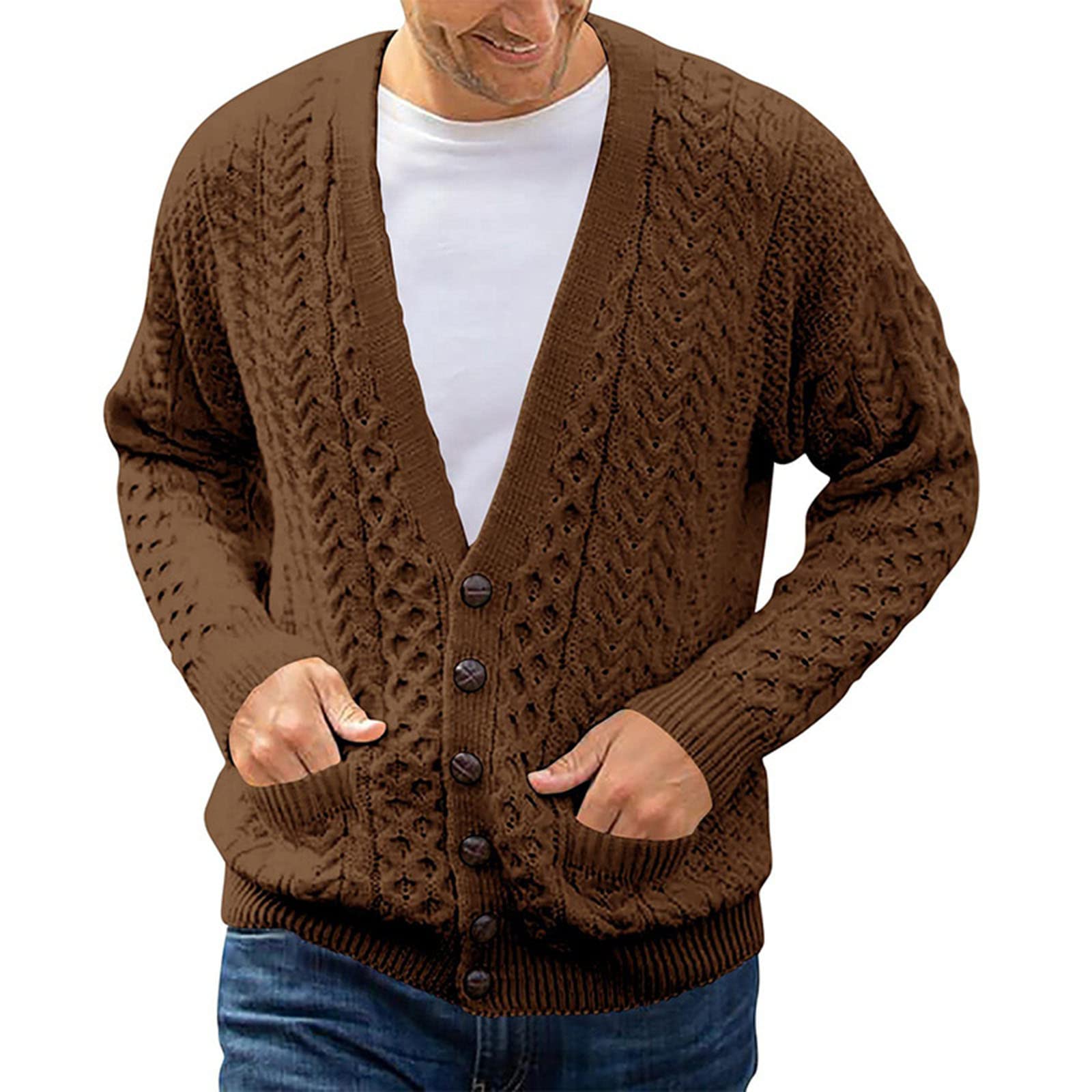 Maglione a Maniche Lunghe a V-Collo da Uomo Autunno e Inverno Knit Cardigan Giacca Maglione