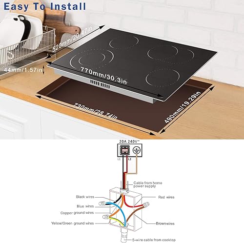Miniatura 6 de Placa de cocina eléctrica de 30 pulgadas, Estufa eléctrica radiante de 4 quemadores, estufa eléctrica incorporada, con doble zona ovalada, cerradura