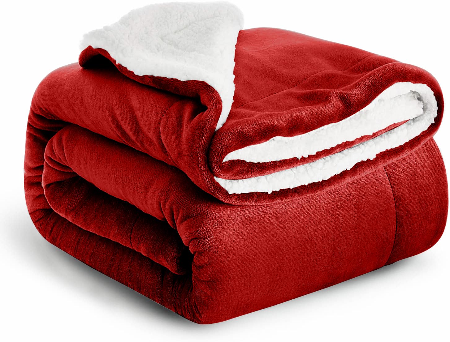 Casabella Sherpa Fleece Blanket - Blankets and Throws for Sofa Bed - Thick Warm Throw Blanket for Double Bed - Soft Fluffy Bedding, Travel Accessories - Double, Burgundy, 150x200cm