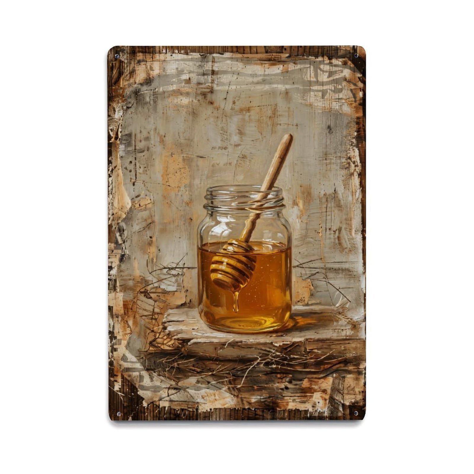 Honey Jar Windowsill Kitchen Vintage Metal Tin Sign Plaque Wall Decor for Cafe, Club, Garden Metal Poster 8x12Inch