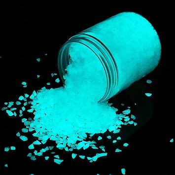 Shiny Stone Glow in The Dark Aquarium Neon Gravel Sand, Decorative Rocks for Fish Tank and Fairy Garden, Home Dec,305g/0.67lbs 3-5mm, Aqua