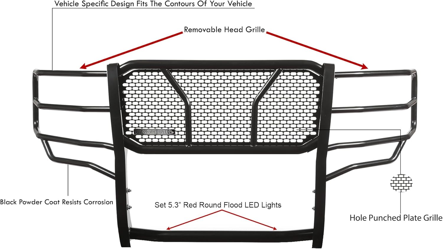Black Horse Rugged Heavy Duty Grille Guard Kit Modular Black Compatible with 2019-2021 Chevrolet Silverado 1500 LD|2014-2018 Chevrolet Silverado 1500 -RU-CHSI14-B-PLFR