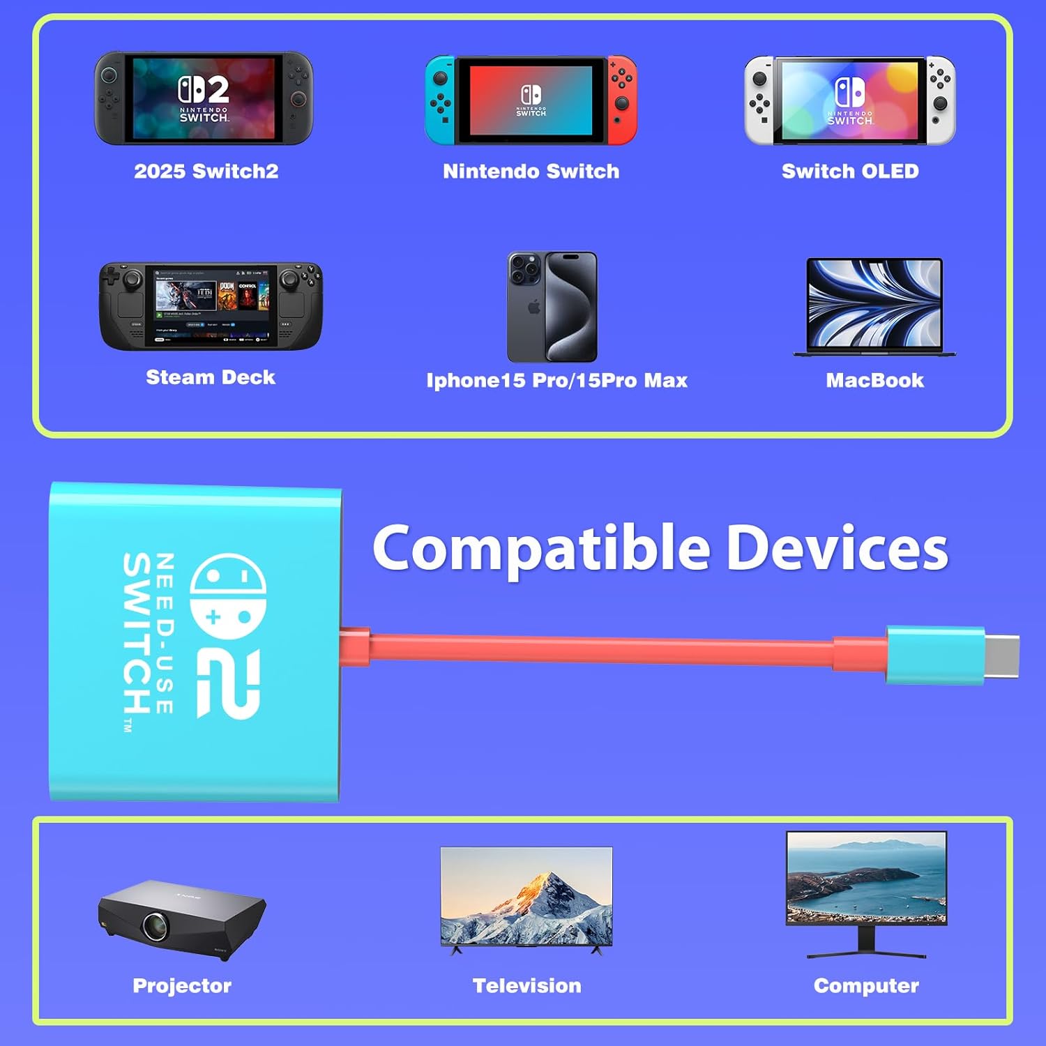 Docking Station for Nintendo Switch 1/2 and Steam Deck, Support TV Dock Mode, Portable TV HDMI Adapter Accessories for Nintendo Switch 1 and OLED and 2, USB C to HDMI 2.0 Adapter - Image 7