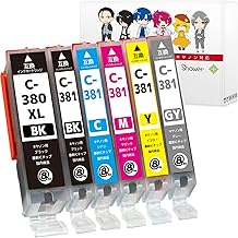 BCI-380XL (BK/Black) x 1, BCI-381 (BK/C/M/Y/GY) Best Compatible Ink Cartridge for Canon, 6 Color Set (380 Large Capacity), Remaining Capacity Indicator Function, IC Chip Compatible, Made by Green