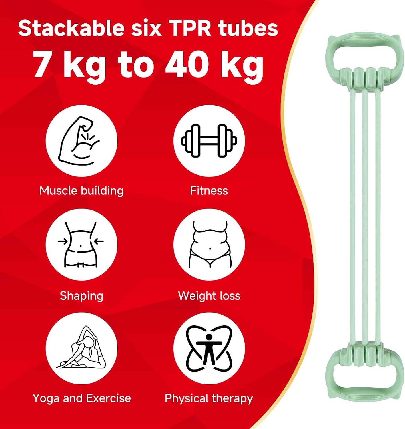 6 Gear Adjustable Resistance Bands, Fitness Resistance Bands Exercise Bands with Comfort Grips, Unisex, for Arms, Chest Extender, Home Workout, Fitness, Pilates image 3