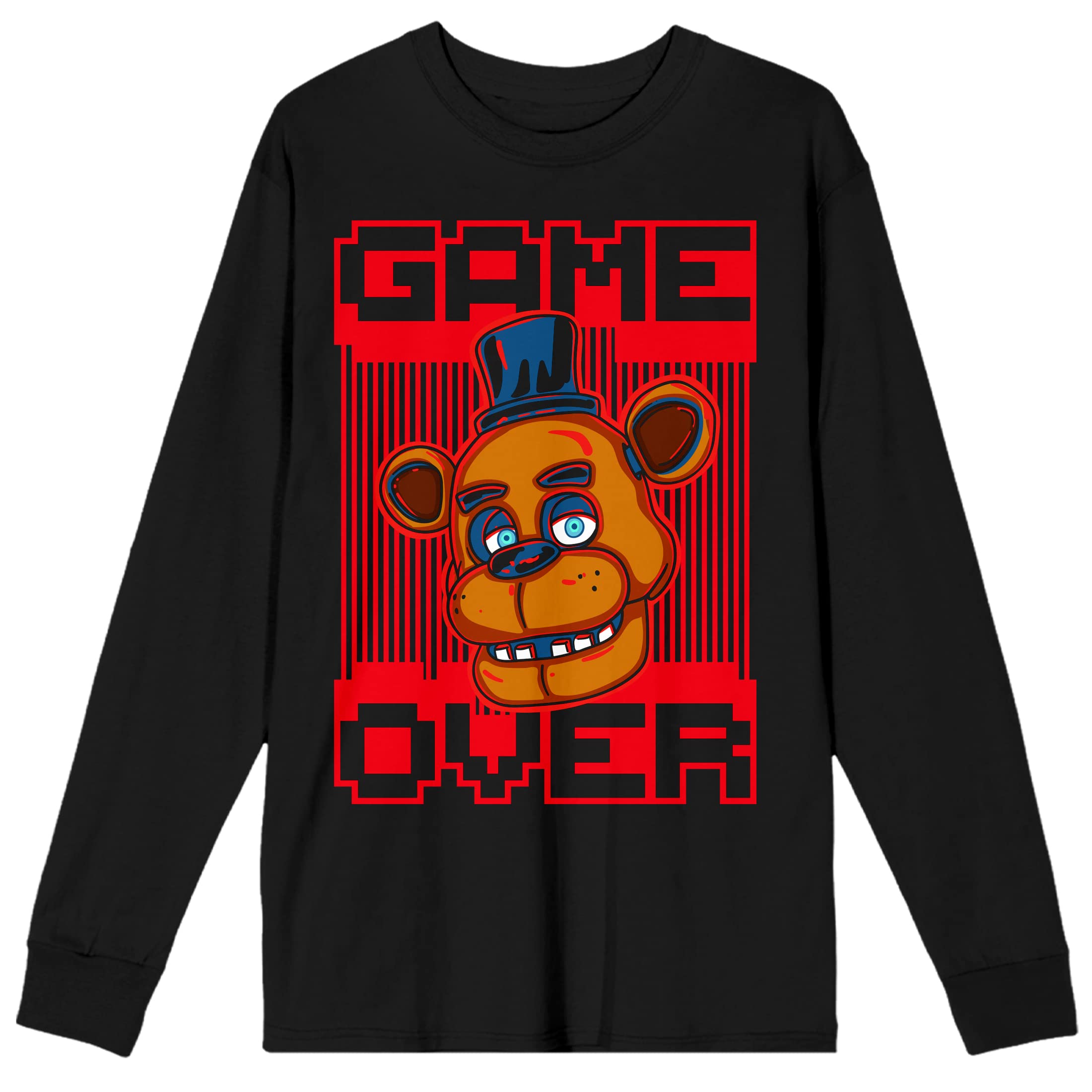 Five Nights at Freddy's Freddy Big Face Game Over Crew Neck Long Sleeve Men's Black Tee