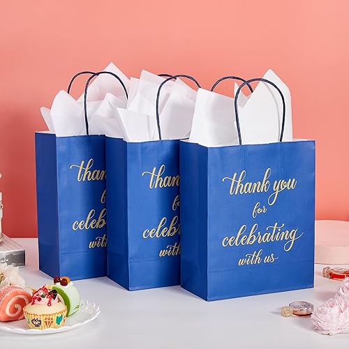 Miniatura 9 de DjinnGlory Paquete de 50 bolsas de regalo de papel azul marino medianas con papel de seda de 10 x 8 x 4 pulgadas, bolsas de agradecimiento por