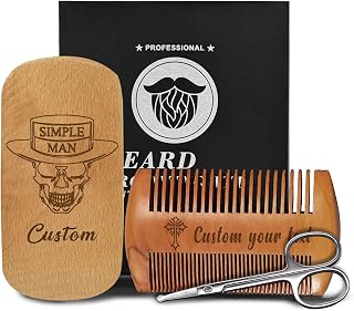 Personalized Beard Brush for Men & Beard Comb Set Natural Boar Bristle Brush and Dual Action Pear Wood Comb with Custom Name Text Icon Gift for Dad Groomsmen Boyfriend (beard brush and comb)