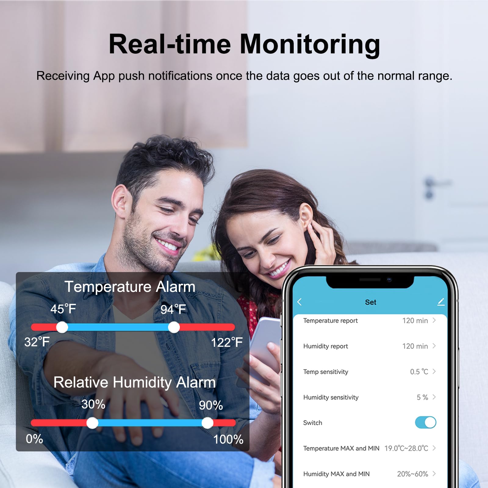 Termometr Wi-Fi, higrometr, inteligentny czujnik temperatury i wilgotności do użytku w pomieszczeniach, Bluetooth mini miernik temperatury pokojowej, miernik wilgotności, zdalne monitorowanie