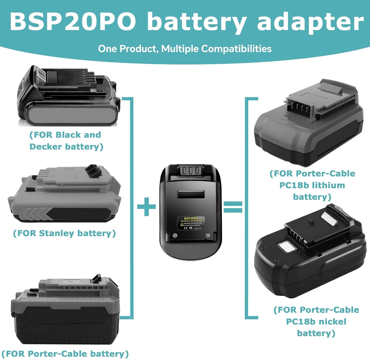 20V Battery Adapter for Porter-Cable 18V Power Tools - Converts BSP20PO 20V Max Lithium Batteries to Fit for Porter-Cable 18V Lithium, NiCd/NiMh Battery Tools (Models PC18B, PC18BL)