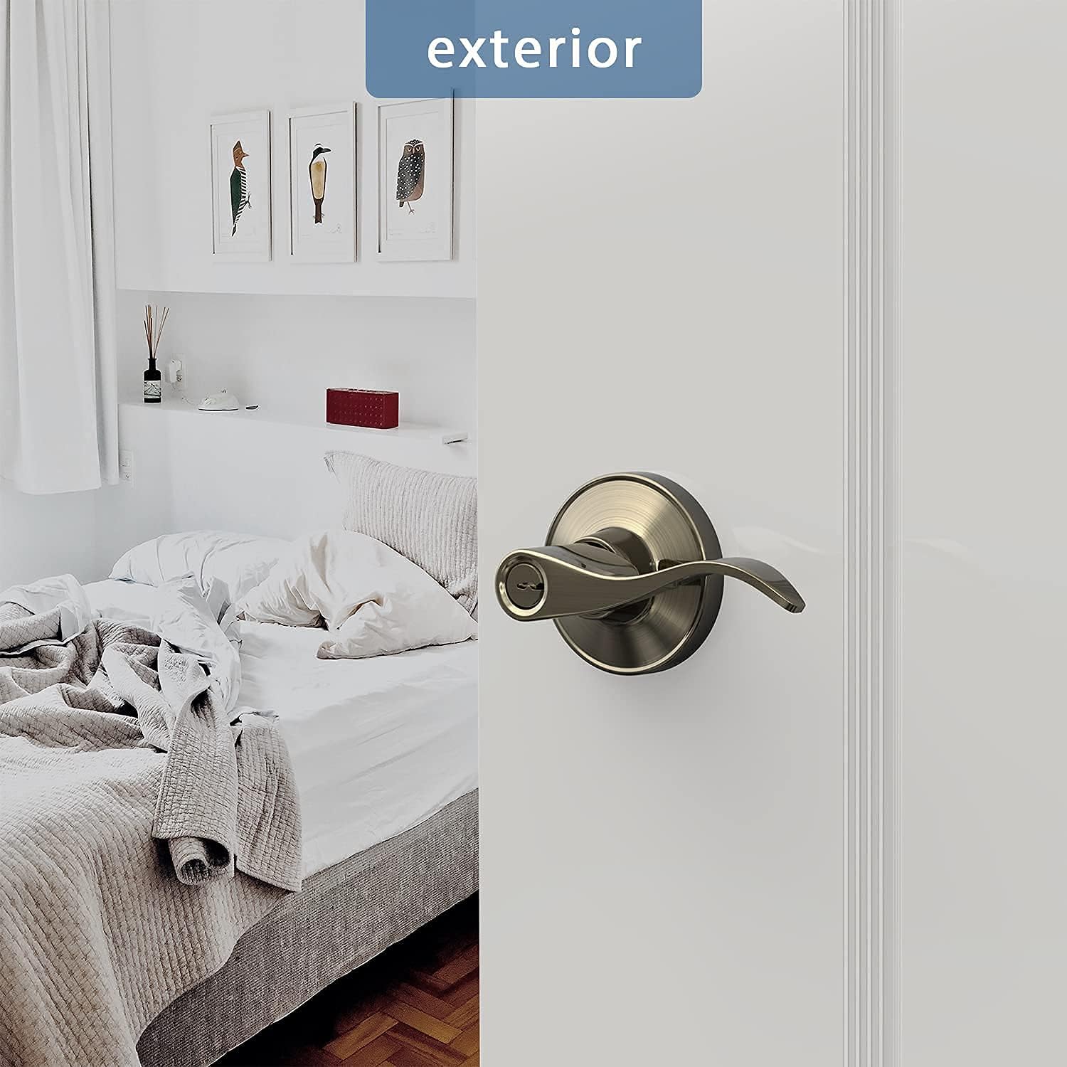 Ohuhu Keyed Door Knob Lever with Lock and Key+Dummy Door Knob, Closet Door Handle, 2 Pieces Door Lever