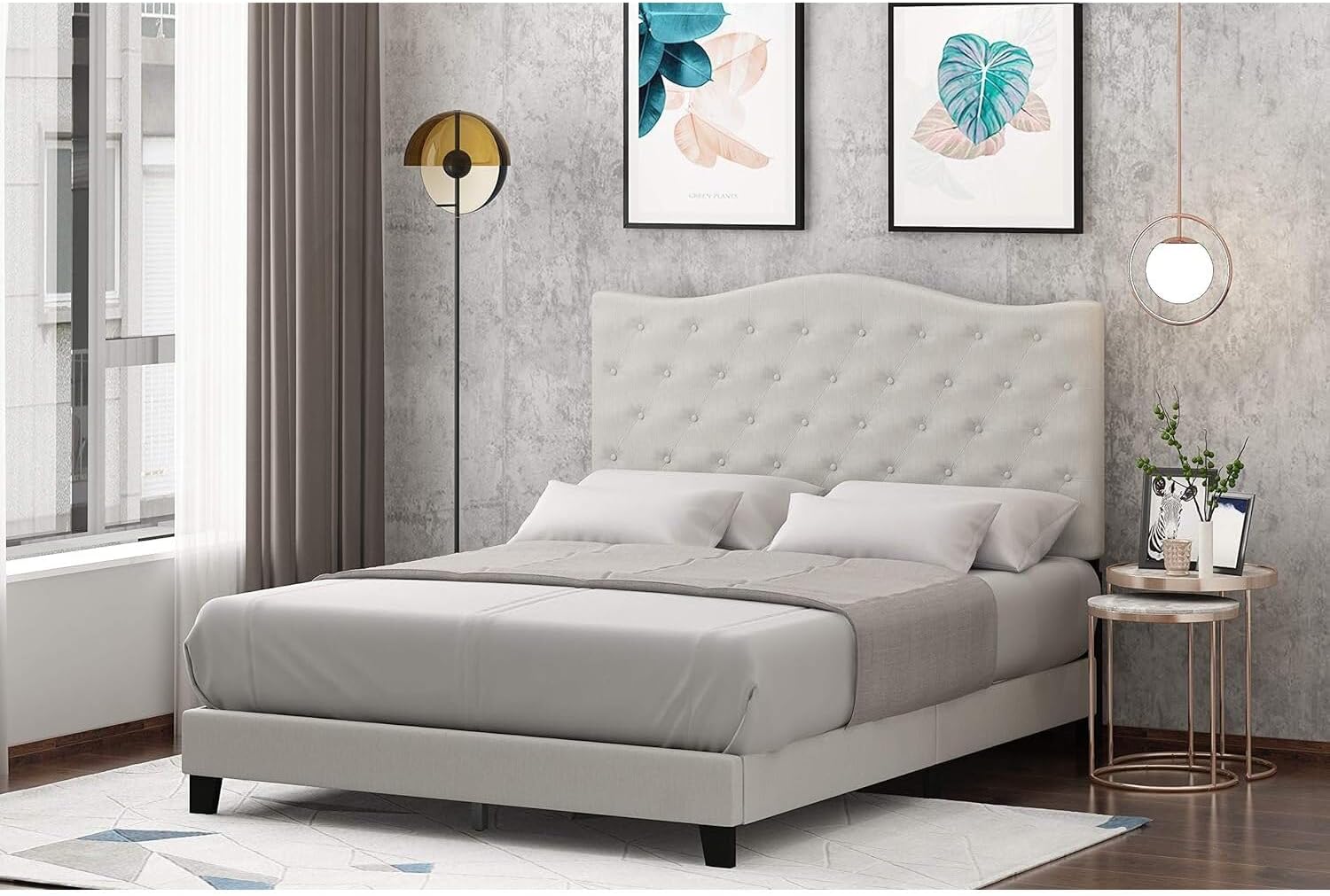 HomeStock Modern Motifs Linen Upholstery and Cushioned Button Tufted Bed Frame, Simple Stylish Design, Functional and Suitable for Most Bedroom Queen