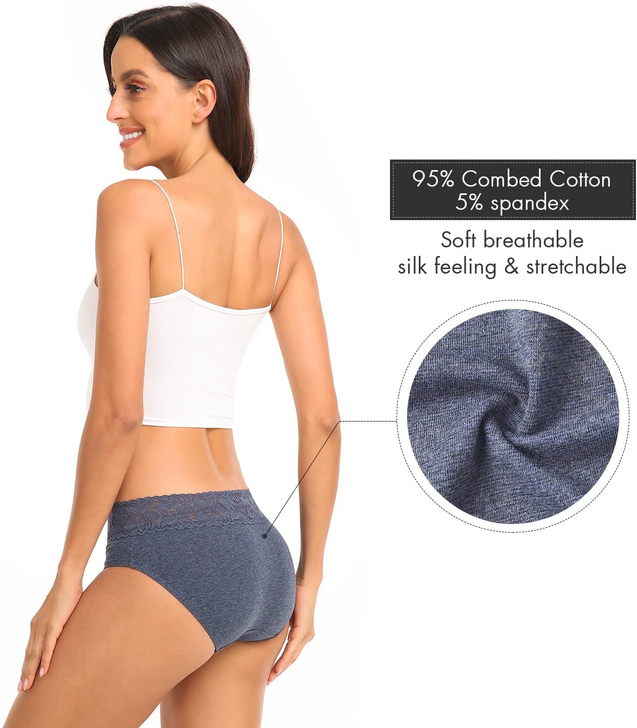 Womens Underwear Cotton Lace Panties Soft Bikini Panty Comfortable Hipster Stretch Full Ladies Briefs 5 Pack S-XL - Image 3