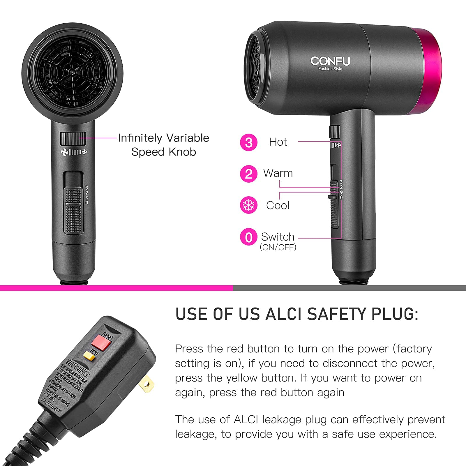 Buy Hair Dryer, 1800W Hair Dryer, Hair Dryer with Diffuser, Blow Dryer