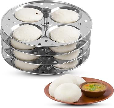 KSJONE Stainless Steel Idli Stand | 4-Plates Idli | Idli Preparation | Supreme Quality Food Grade Idli Stand | Makes 16 Idlis Round Shape