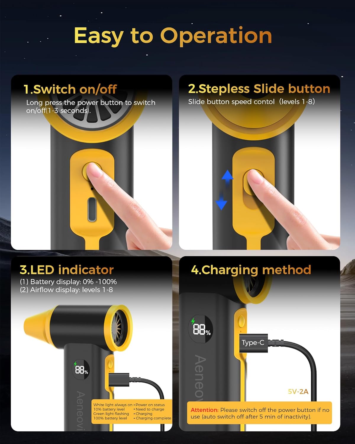 Compressed Air Duster, 130000RPM Super Power Cordless Electric Air Duster with Fast Charging, 8-Speed Adjustable Rechargeable Brushless Blower for Computer, Keyboard, Car, House and Outdoor Use - Image 8