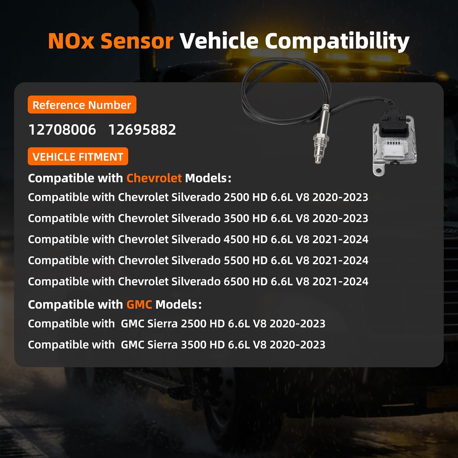 12708006 12695882 NOx Sensor Compatible with Chevrolet Sliverado 2500 3500 4500HD 5500HD 6500HD 2020–2024 GMC Sierra 2500 3500 2020-2023