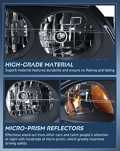 Miniatura 6 de Nilight Conjunto de faros delanteros compatible con Chevy Impala 2000, 2001, 2002, 2003, 2004, 2005, Chevy Impala, carcasa negra, reflector ámbar