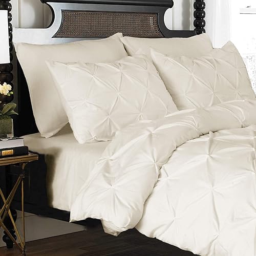 Miniatura 6 de Elegant Comfort 3 Piece Pinch-Pleated Button Closure, Wrinkle-Resistant Ultra-Soft Microfiber Duvet Cover Set, Luxurious Pintuck Décor, FullQueen,