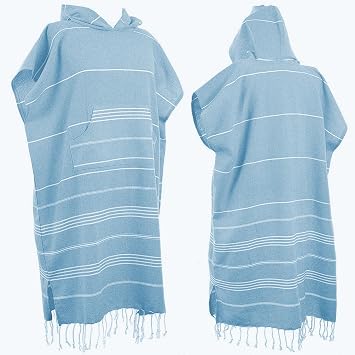 1pcs Large Turkish Cotton Poncho Towel Surf Poncho Changing Robe with Hood and Front Pocket Absorbent Wearable Towel Hooded Beach Towel for Adult Man Women Beach Pool Emerald Blue, Medium