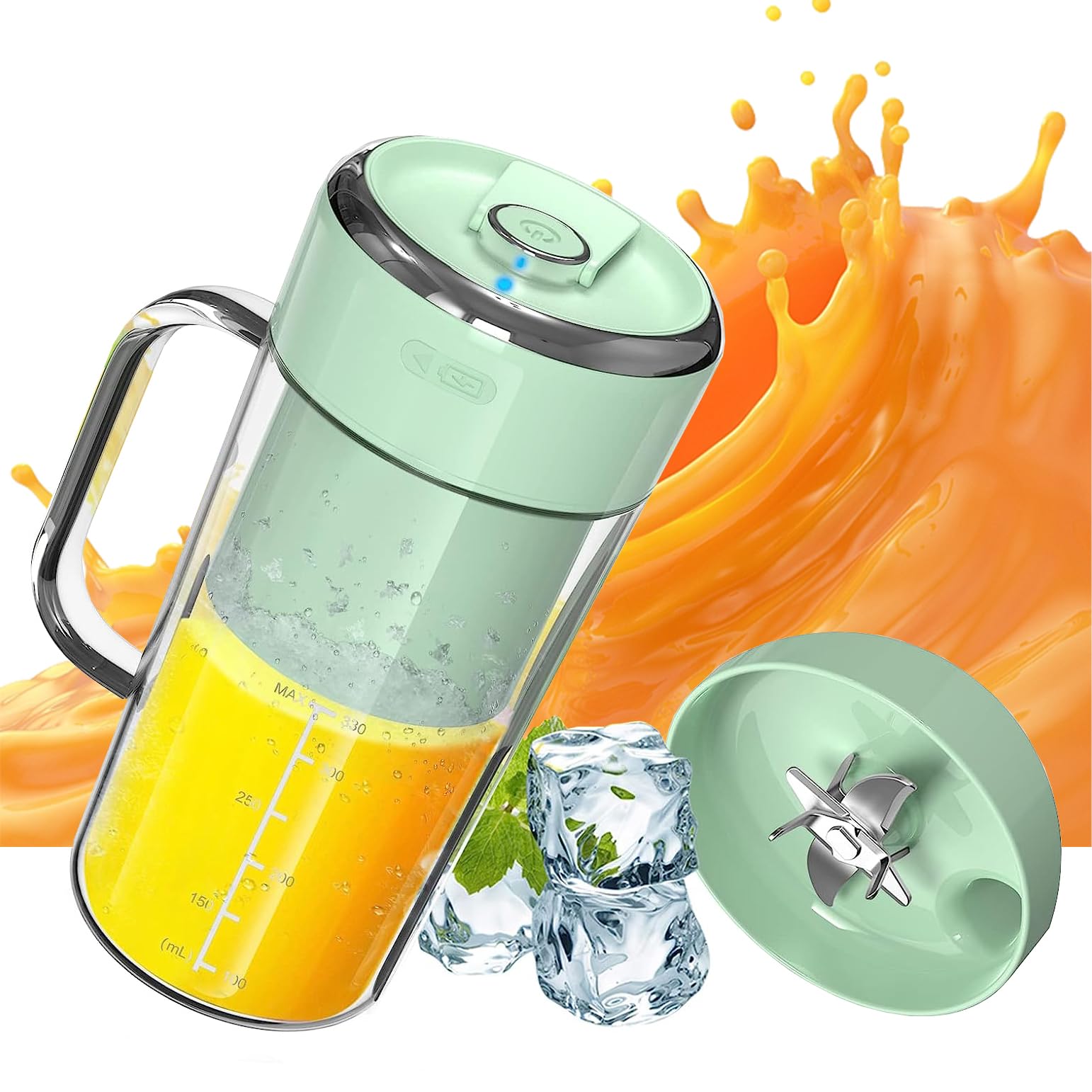 Exrp Portable Blender, Juicer with 15-Second Ice-Crushing Power, 8 Blades, Blender for Shakes and Smoothies,350ml Easy-to-Clean Personal Blender with Charger, Straw, Cleaning Brush