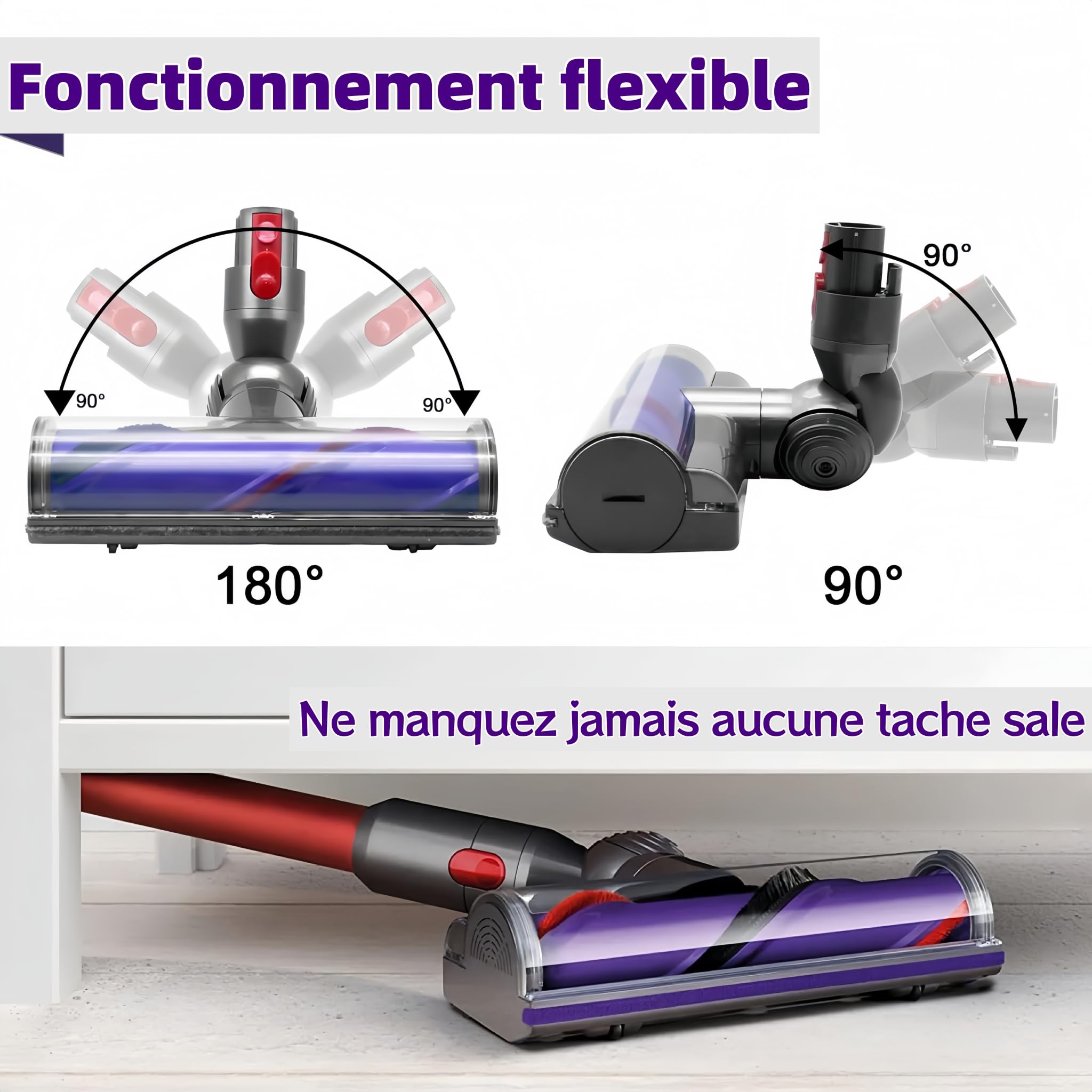 Tête de Brosse Motorisée pour Dyson V7 V8 V10 V11 V15, Brosse Électrique Rotative de Rechange pour Aspirateur SV10 SV11 SV12 SV14 SV17, Embout Turbine Motorhead pour Tapis, Parquet et Sols Durs