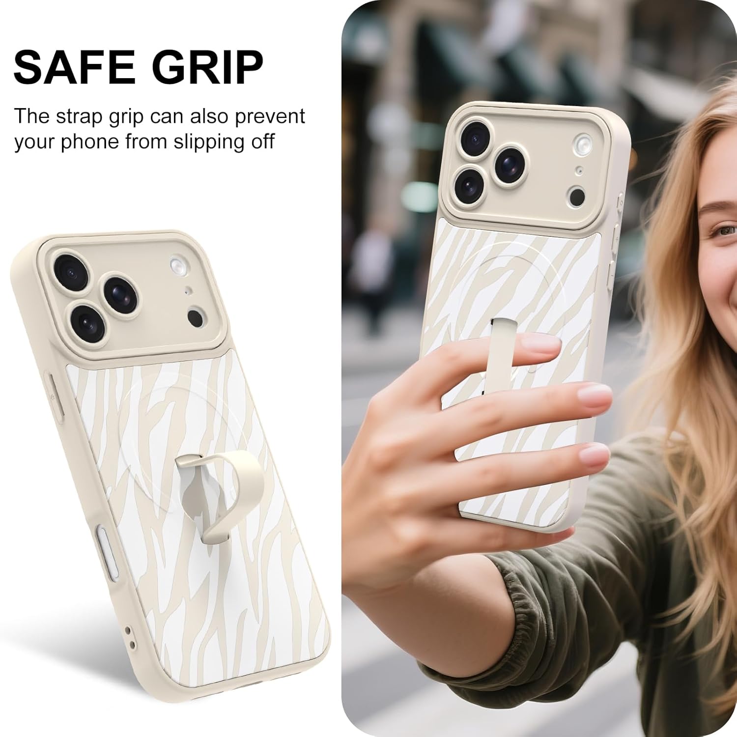 Magnetic Case for iPhone 17 Pro Max with Finger Hand Strap Kickstand [Compatible with Magsafe] Cute Aesthetic Zebra for Women Men, Full Camera Protection Shockproof Cover, White - Image 6