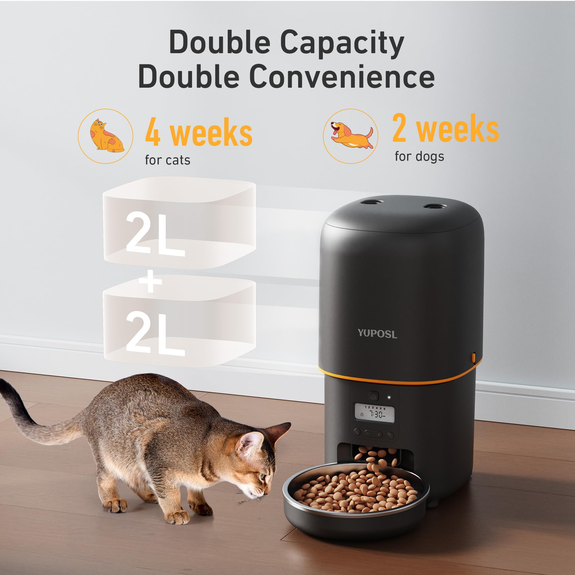 Automatic Cat Feeder, 4L Cat Food Dispenser with Anti-Jam Design, Over 180-day Battery Life, 1-6 Meals Per Day with Stainless Steel Cat Bowl, Keep Dry Food Fresh, Timed Pet Feeder Also for Small Dog view 2