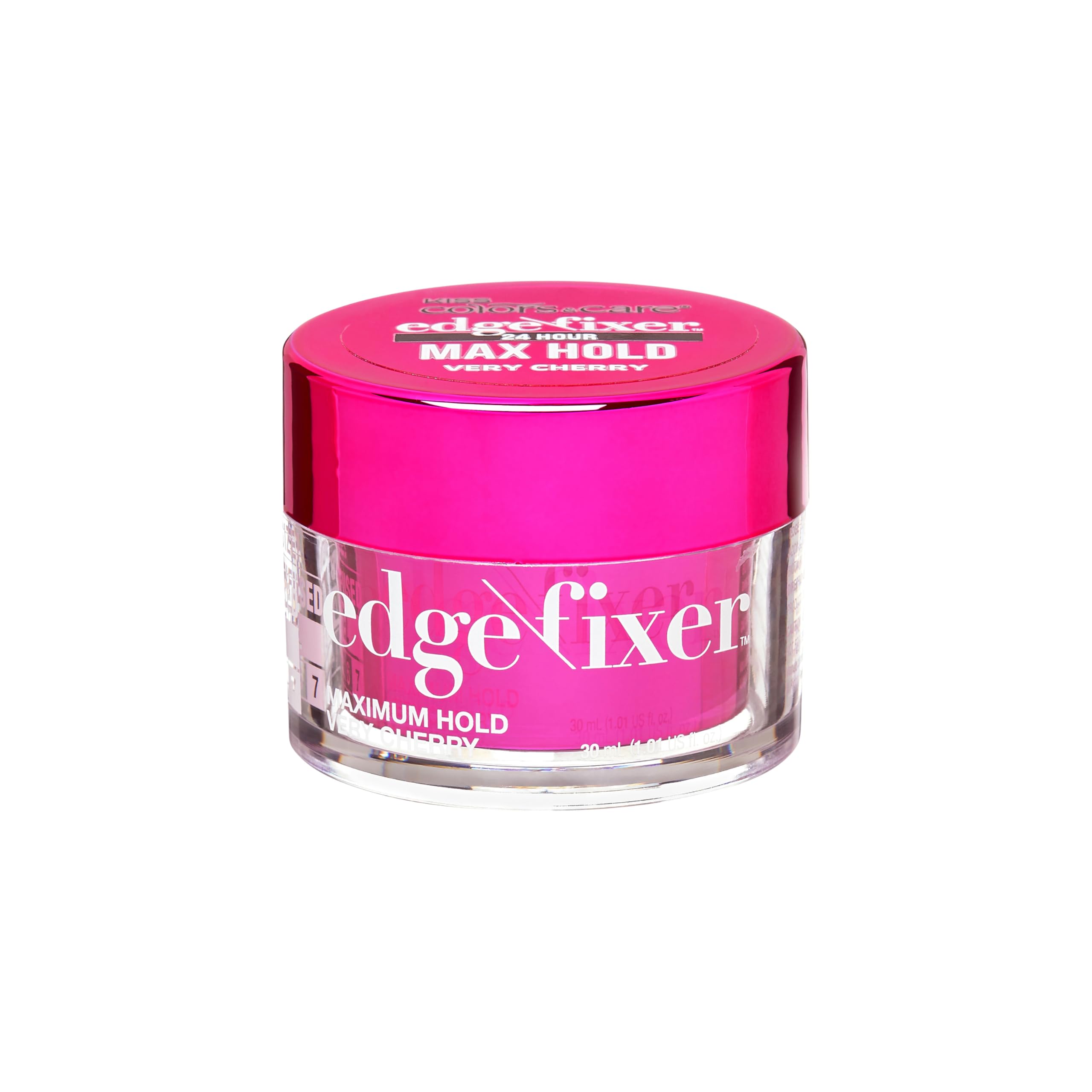 KISS Colors & Care Maximum Hold Edge Fixer, 24 Hour Scented Styling Hair Gel with Biotin, Non-Greasy, Long-Lasting Moisture & Shine for All Hair Types, 30 mL (1.01 US fl. oz.), Very Cherry