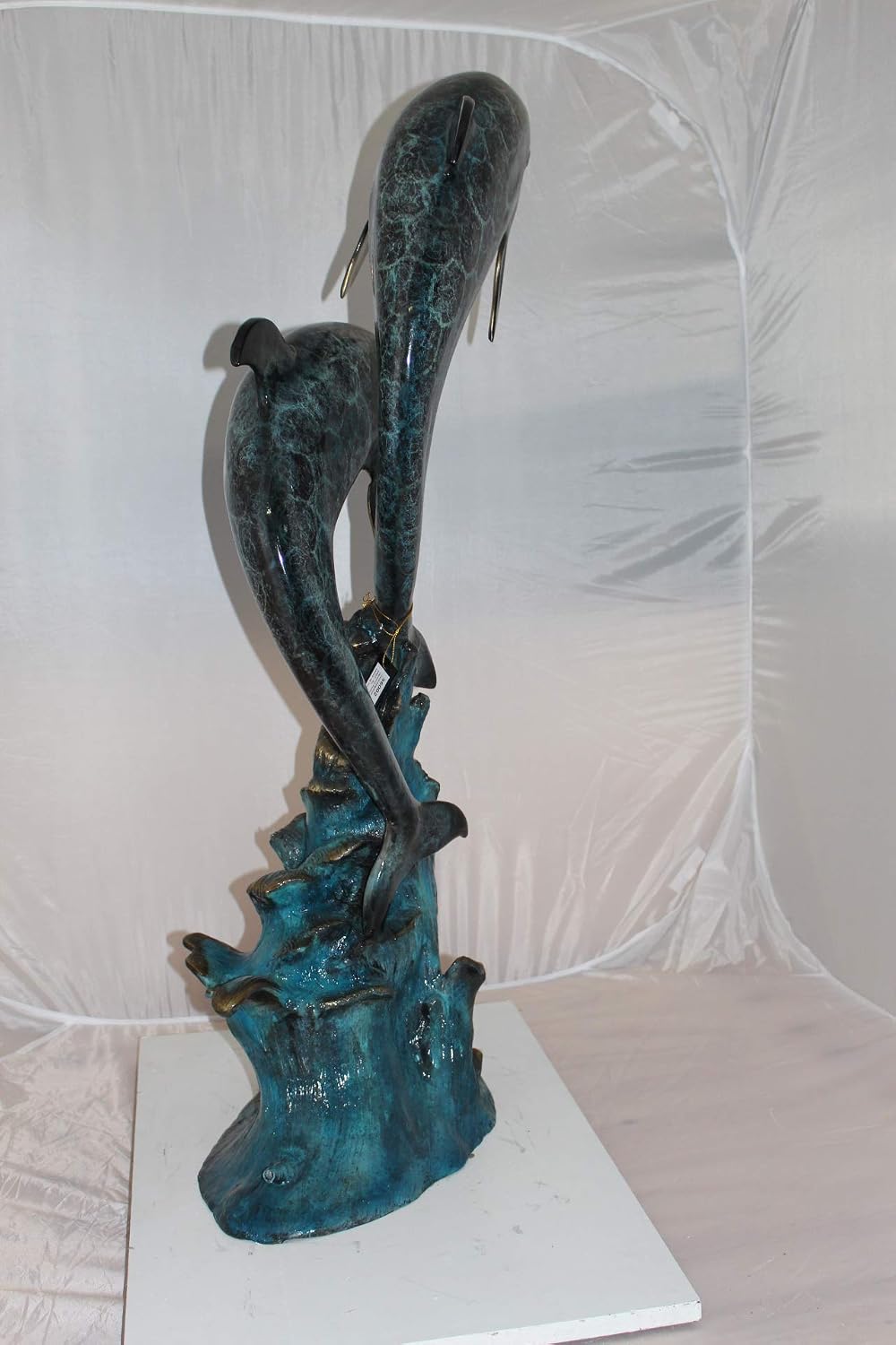 NIFAO Two Dolphins Fountain Bronze Statue - Unique and Classic Fountain Bronze Sculpture, Sophisticated Decorative Showpiece for Home, Outdoor, and Garden, 22" L x 12" W x 46" H