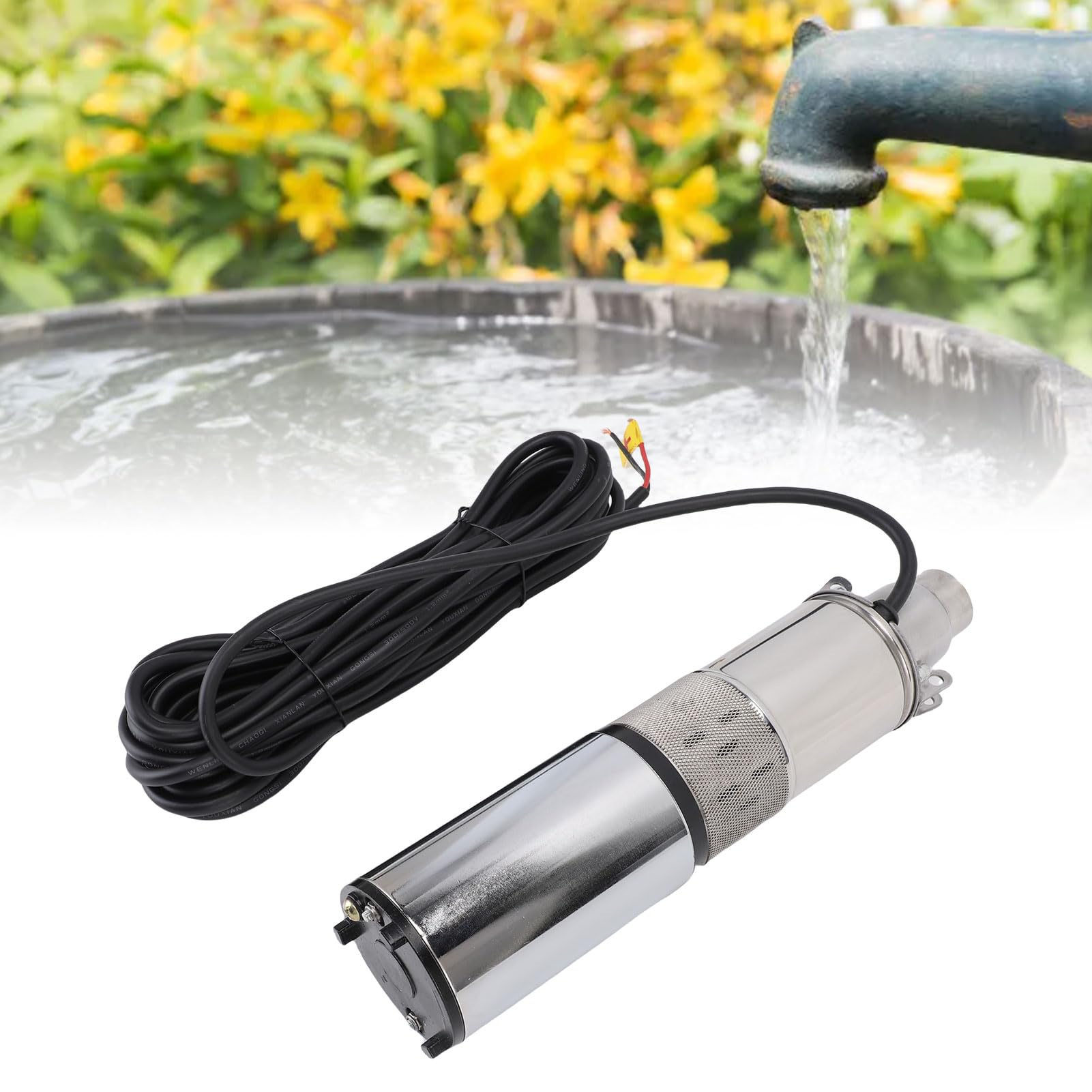 FILFEEL Bomba Sumergible Solar para Pozo Profundo, 260 W, 24 V, Bomba de Tornillo de Acero Inoxidable con Cabezal de 0,2 M³/h y 40 M para Riego, Cable de Alimentación de 10 M Incluido