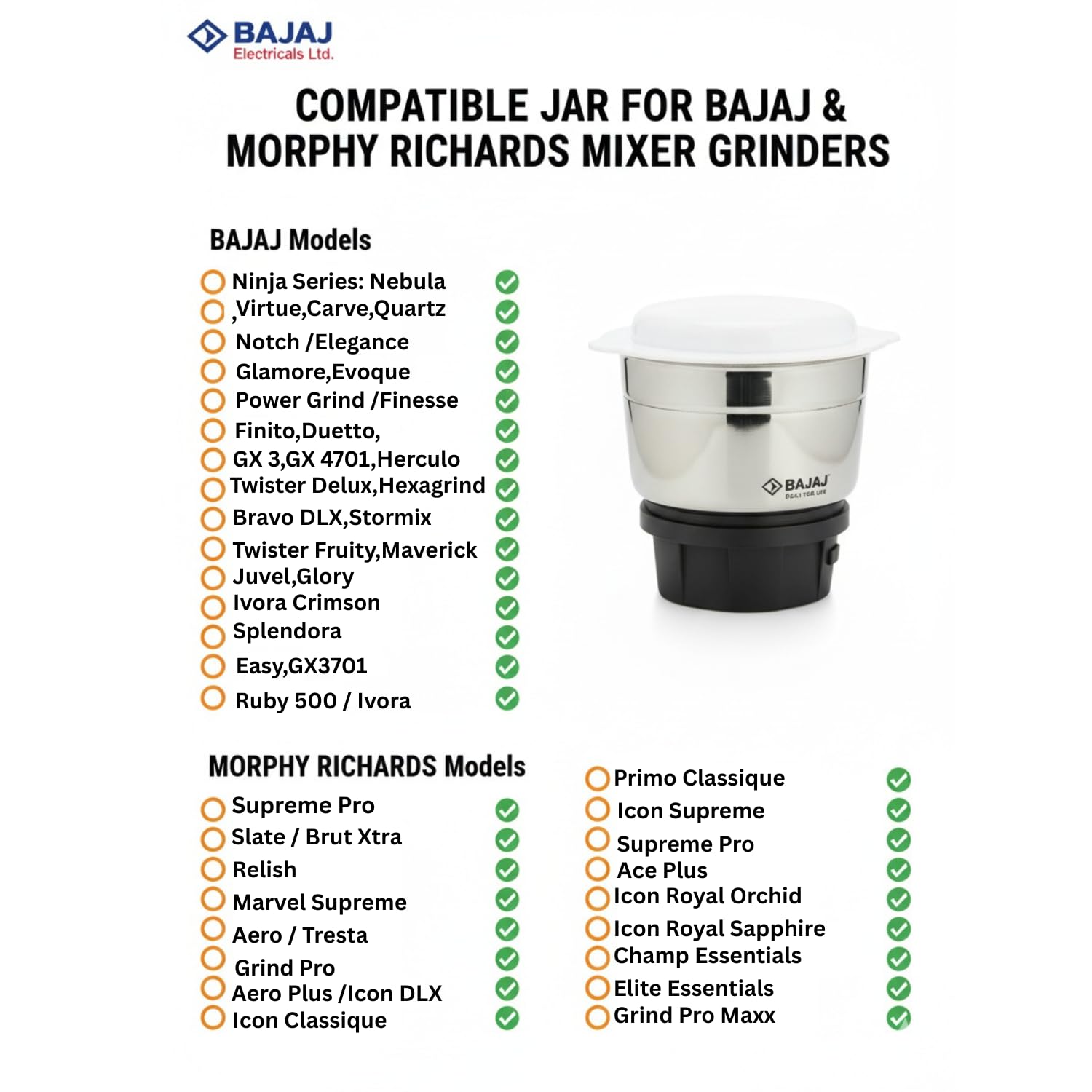 new Swati Bajaj 180ml Chutney Grinding Jar | Compatible with 50+ Bajaj & MR Mixer Grinder Models | Original Replacement Jar Assembly — Amazon image 9