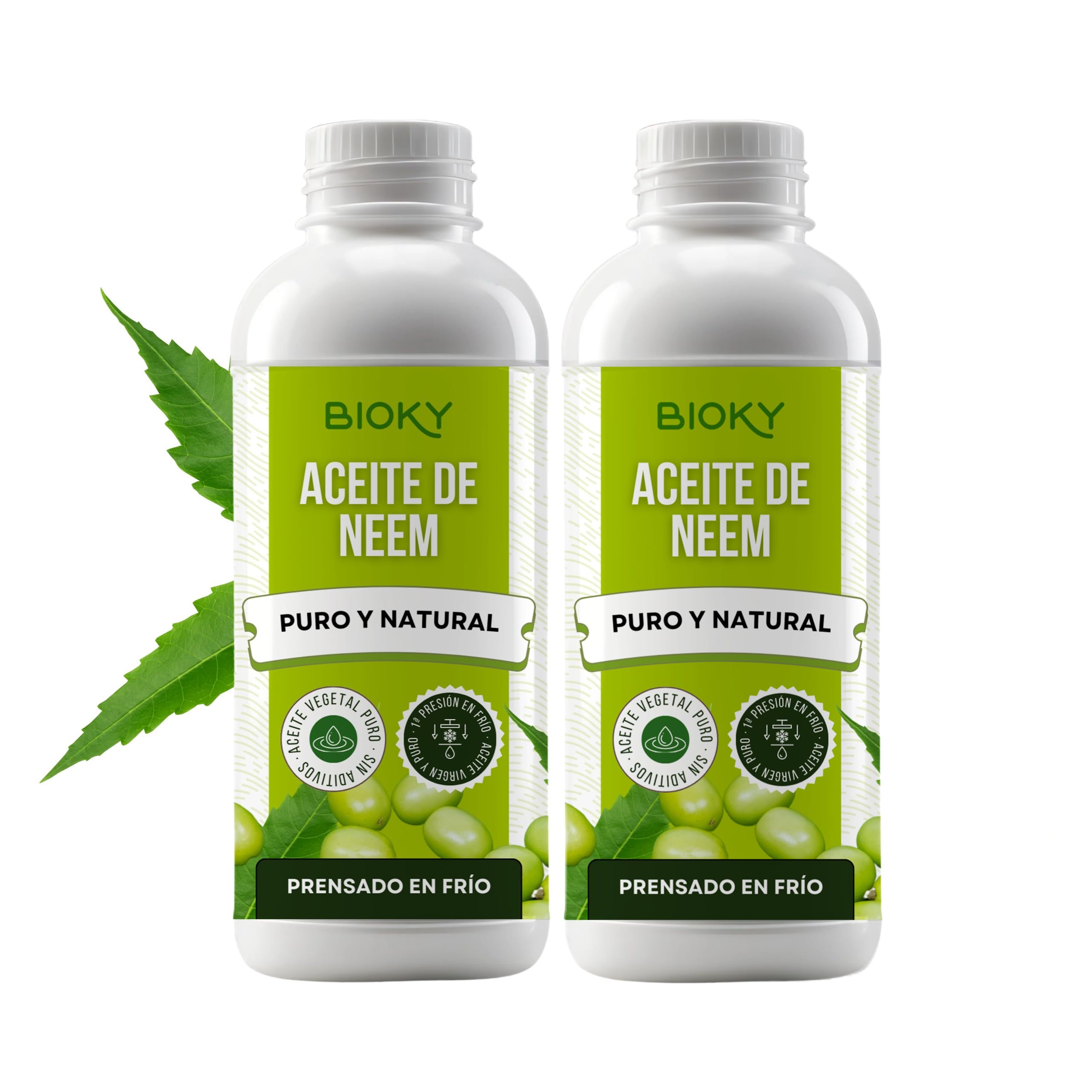 Bioky Aceite de Neem 2 Litros (Pack 1L + 1L) | Neem Puro y Natural - Extraído 1ª Presión en Frío | Aceite Multiusos